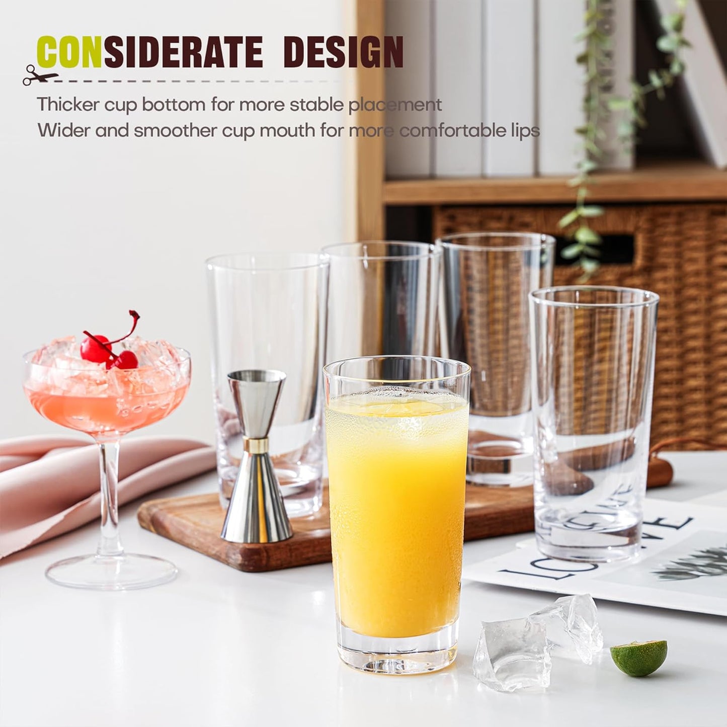 Highball Glasses Set of 12, 13oz Tall Drinking Glasses, Water Glass for Kitchen, Tom Collins Glasses, Mojito Glass Cups, Cocktail Glasses for Bar Glassware