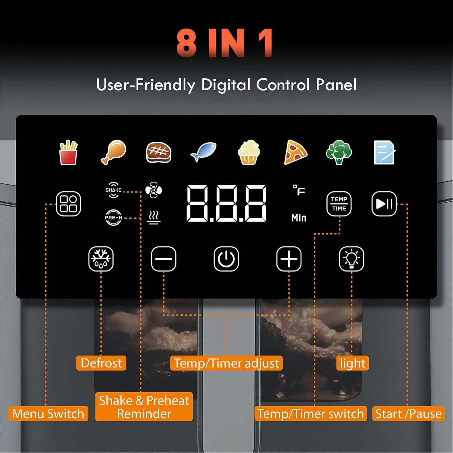 Air Fryer 8 in 1, XL 8.5 QT Large Airfryer with View Windows,MAX 400℉ for Crispy, 85% Less Oil, Fast Roast, Preheat, Shake, Bake, Non-Stick Basket for Easy Clean, With Professional Recipes