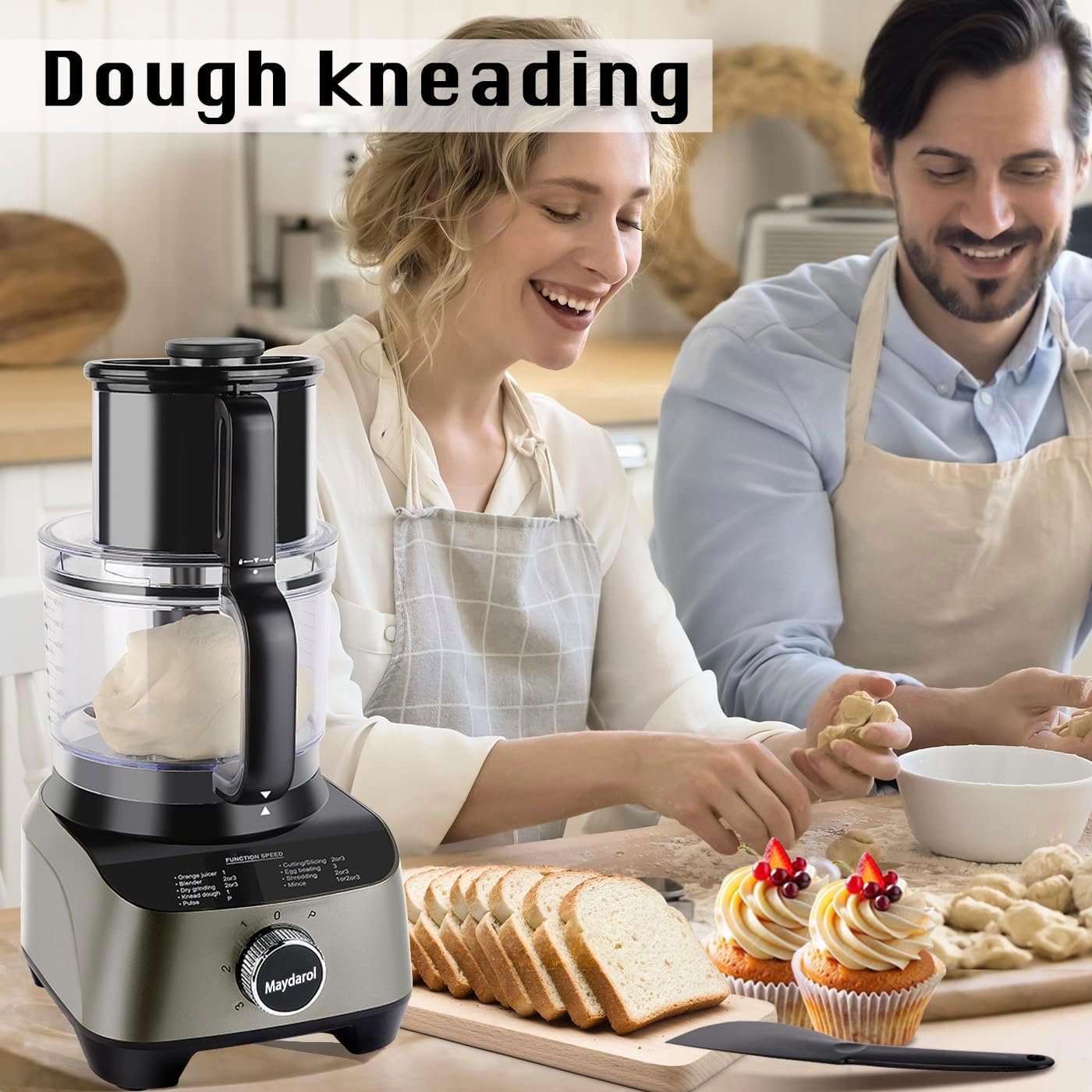 14 Cup Food Processor, French-Fry-Cutter, Blending, Mixing, Shredding, and Slicing, Meat and Vegetable Chopping, Doughing for Home Use, Mincing, and Pureeing,4 Speeds,600W