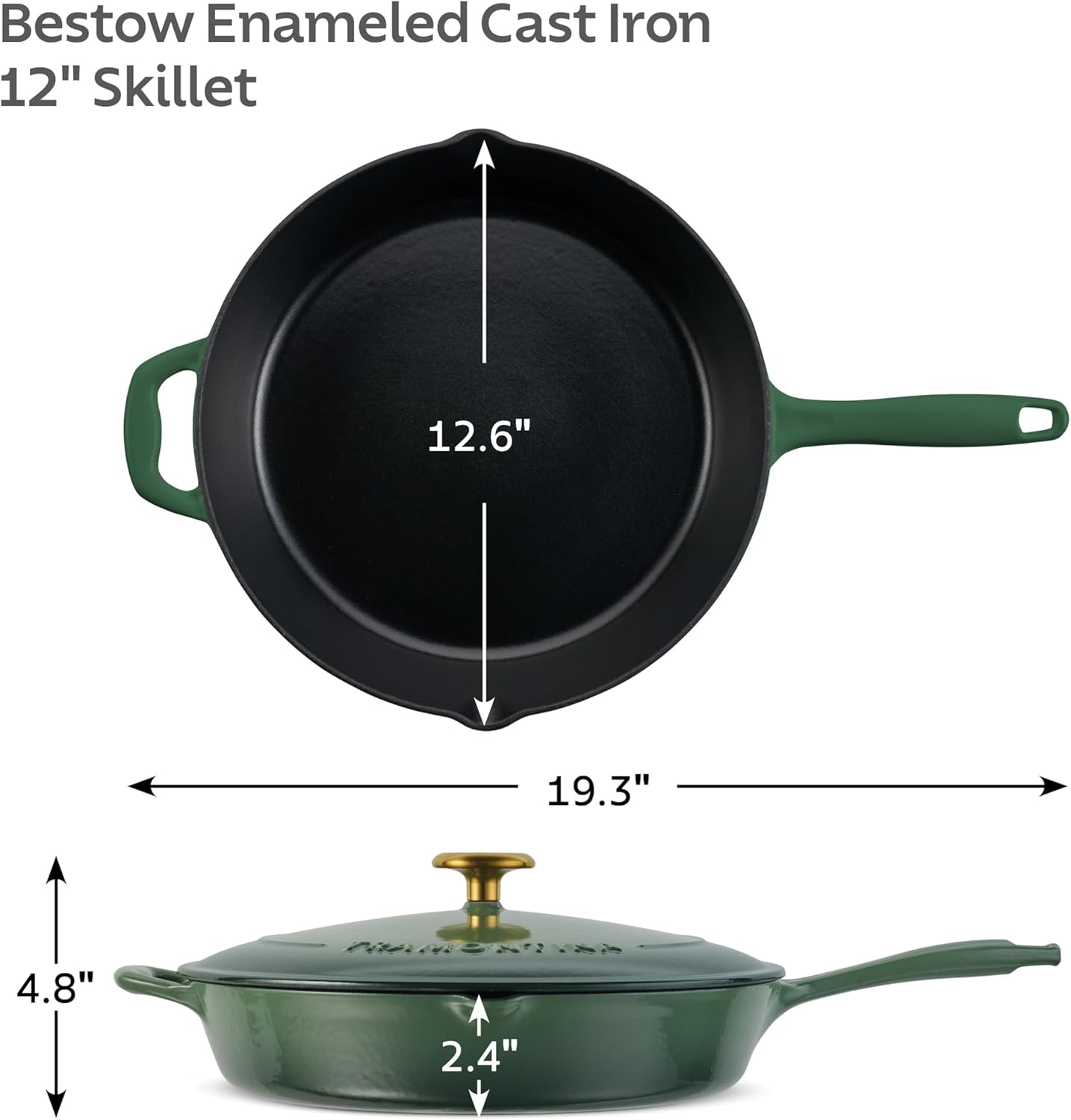 Tramontina Bestow Enameled Cast Iron Skillet with Lid, 12-inch Frying Pan, Cactus with Gold Knob