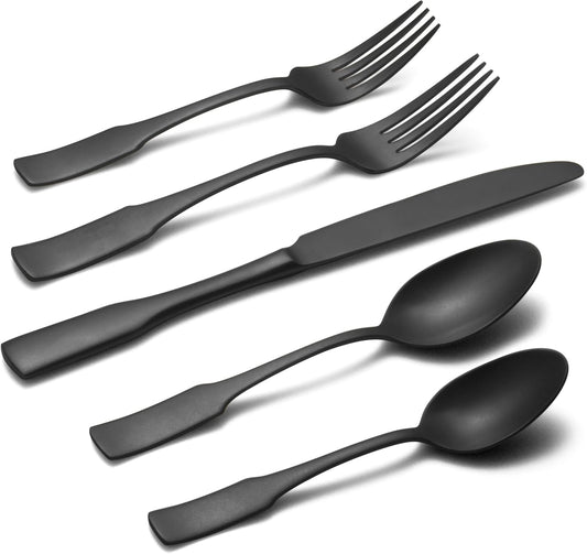 Alata Kate Black Tumbled 20-Piece Silverware Set,Service for 4,Stainless Steel Flatware Set,Tumbled Cutlery Set,Dishwasher Safe