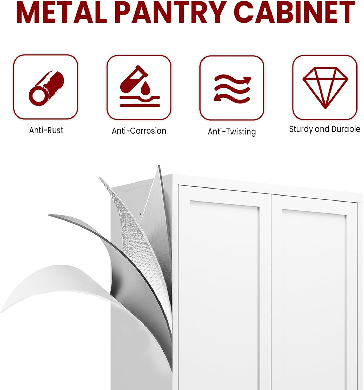 AQY Kitchen Pantry Cabinet,72" White Pantry Storage Cabinet with 2 Drawers,2 Adjustable Shelves and 2 Doors,Freestanding Cupboard,Metal Pantry Cabinets for Living Room Kitchen Assembly Required