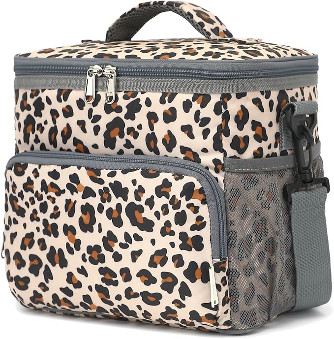 Insulated Lunch Bag for Adult/Women/Men, Reusable Lunch Box Cooler Soft Leakproof Tote, Thermal Meal Prep Lunch Pail with Adjustable Shoulder Strap for Picnic/School/Travel/Office, Leopard