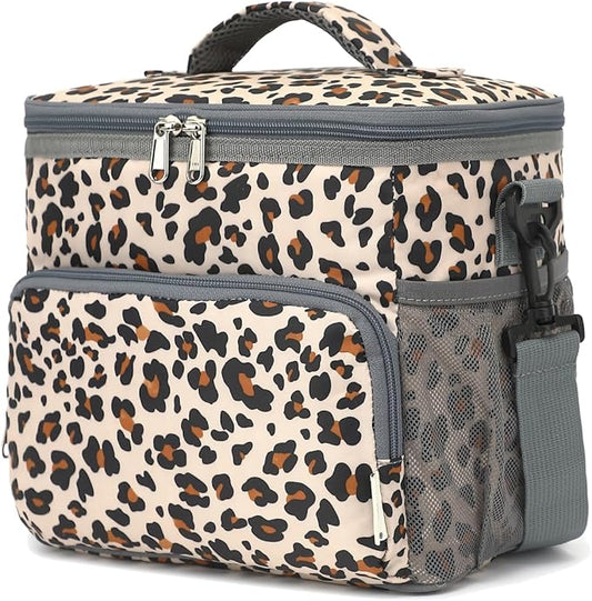 Insulated Lunch Bag for Adult/Women/Men, Reusable Lunch Box Cooler Soft Leakproof Tote, Thermal Meal Prep Lunch Pail with Adjustable Shoulder Strap for Picnic/School/Travel/Office, Leopard
