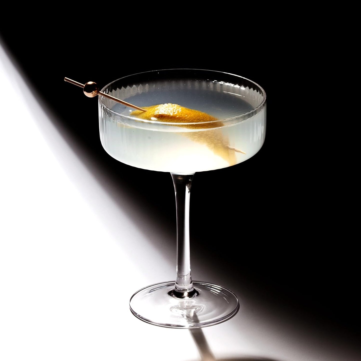 LEMONSODA Clear & Ribbed Martini Coupe Glasses - Classic Barware for Espresso Martini, Manhattan, Cosmopolitan – Handcrafted Luxury Glassware for Home Entertaining (Ribbed 9.5oz, Set of 4)