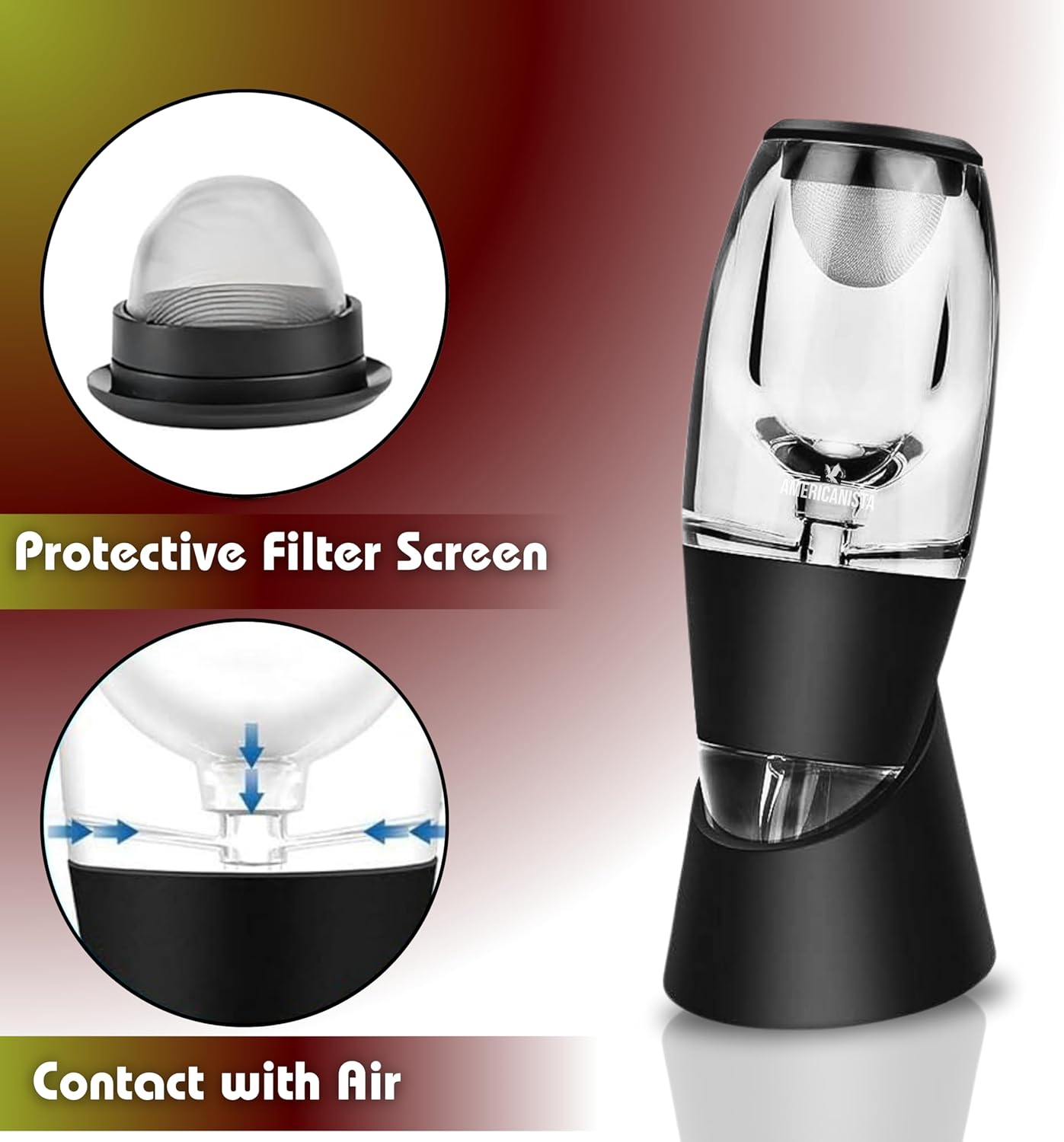 Red Wine Aerator- Wine Pourer- Decanter- Premium Wine Aerator with Stand - Decanter Aerating Spout with Filter for any type of Bottle or Glass- Oxygenator Accessory for Wine