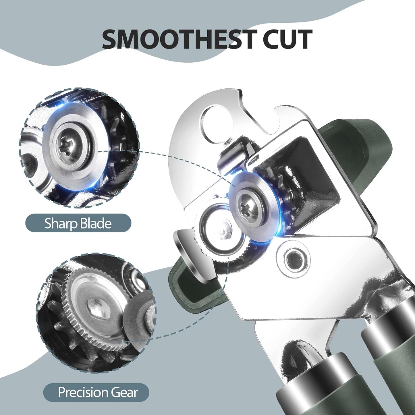 Can Opener Manual, Heavy Duty Handheld Strong Can Opener with Soft Touch Handle, Sharp Blade Smooth Edge, Can Openers with Multifunctional Bottle Opener, Hunter Green