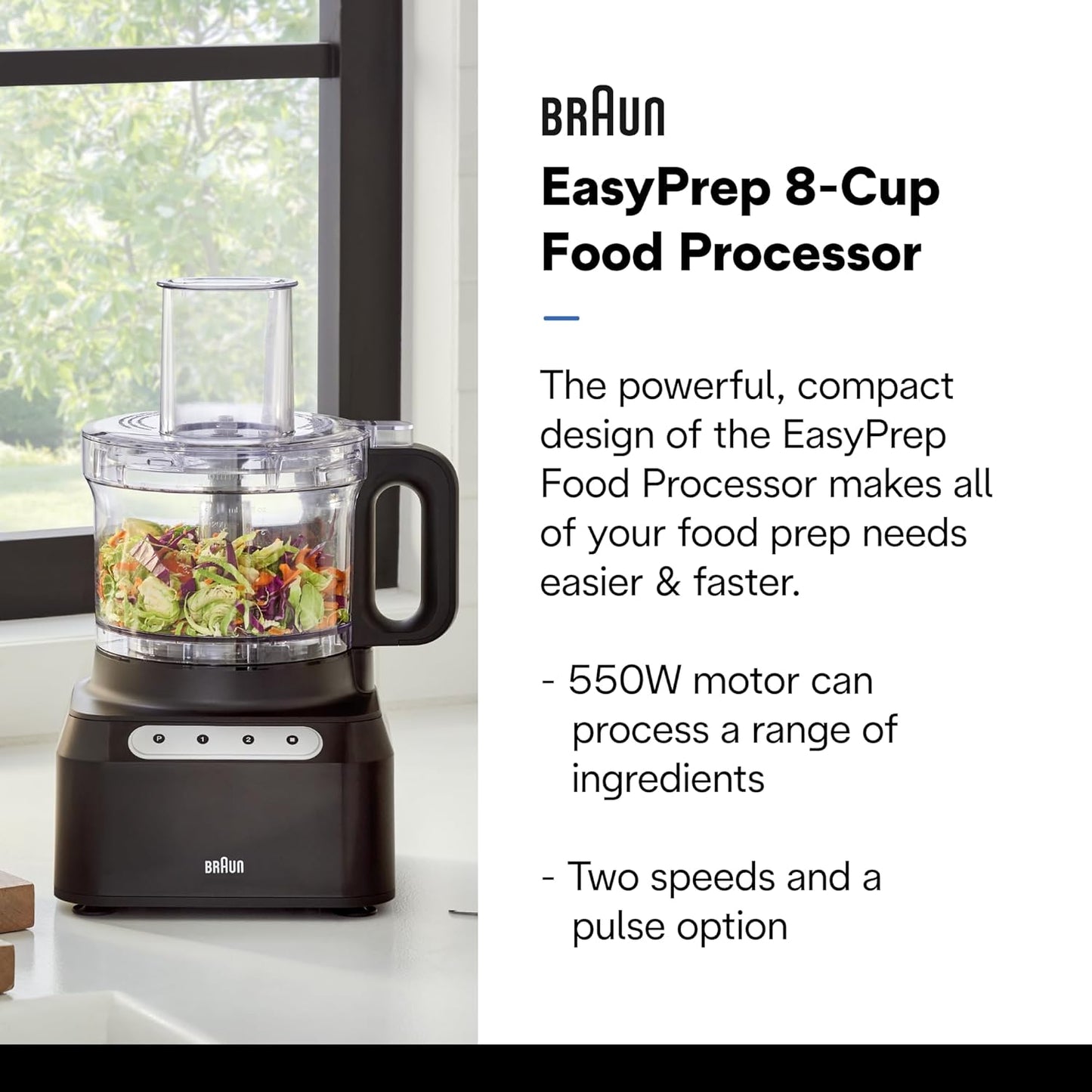 Braun FP3101BK Easy Prep 8-cup Food Processor, Black
