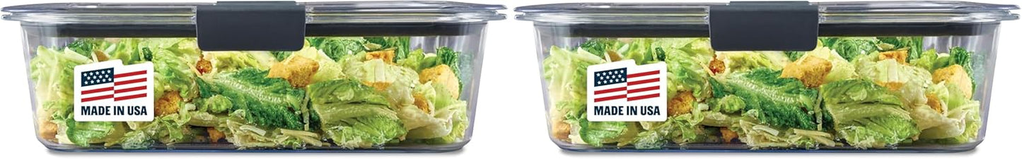 Rubbermaid Brilliance Food Storage Container, Large, 9.6 Cup | Clear | Pack of 2