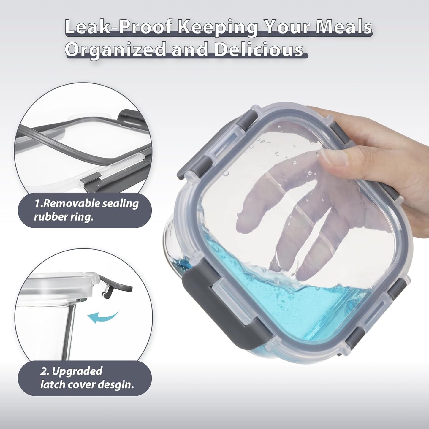 12 Pack Glass Food Storage Containers with Lids, Glass Meal Prep Containers Set with Leak Proof Lids, Airtight Lunch Container for Kitchen, Microwave, Oven, Freezer, Dishwasher Safe, Bpa free