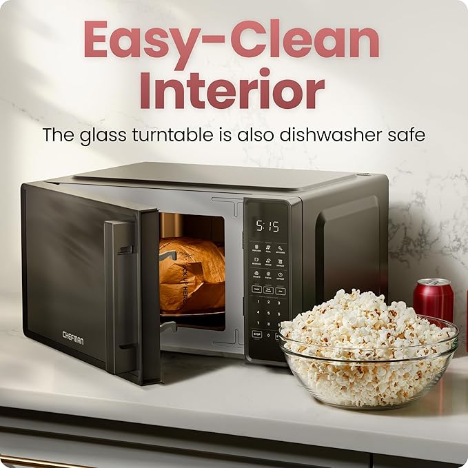 Chefman Countertop Microwave Oven 0.7 Cu. Ft., 700 Watts with 10 Power Levels, 6 Cooking Presets with One-Touch Express Cook, Eco Mode, Child Safety Lock, & Mute Button - Black