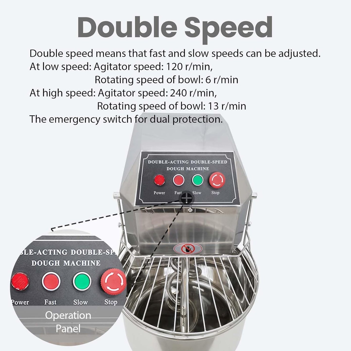 40QT Commercial Dough Mixer, 1800W Electric Dough Kneading Bread Maker Machine Professional Stainless Steel Stand Mixer, Dual Action and Dual Speed, for Bakeries Pizzerias