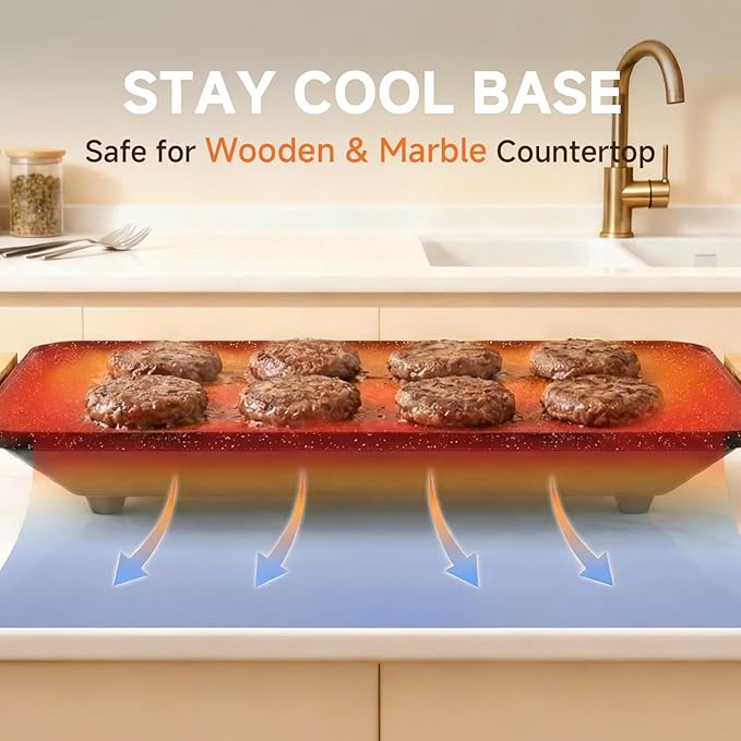 CookSimple Everyday 20"x12" Electric Griddle–1700W Nonstick ILAG Granite Surface, Large Flat Design, Perfect for Family Meals, Pancakes&Eggs, Fast Even Heating, Easy to Clean, Granite Black