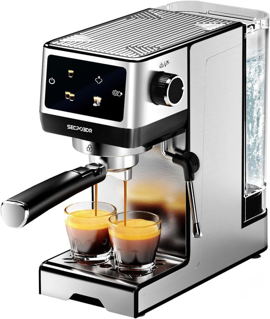 Espresso Machine, 20 Bar Cappuccino Machines with Milk Frother for Home, Compact Espresso Maker & Stainless Steel Coffee Machine for Cappuccino, Latte, Cold Brew, Silver