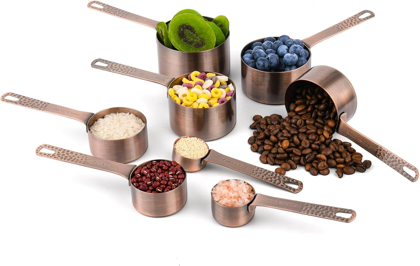 Smithcraft Copper Measuring Cups and Spoons Set, Stainless Steel Measuring Cups Spoons, Metal Metric & US 8 Measure Cup, 9 Kicthen Measure Spoons & Leveler for Baking & Kitchen