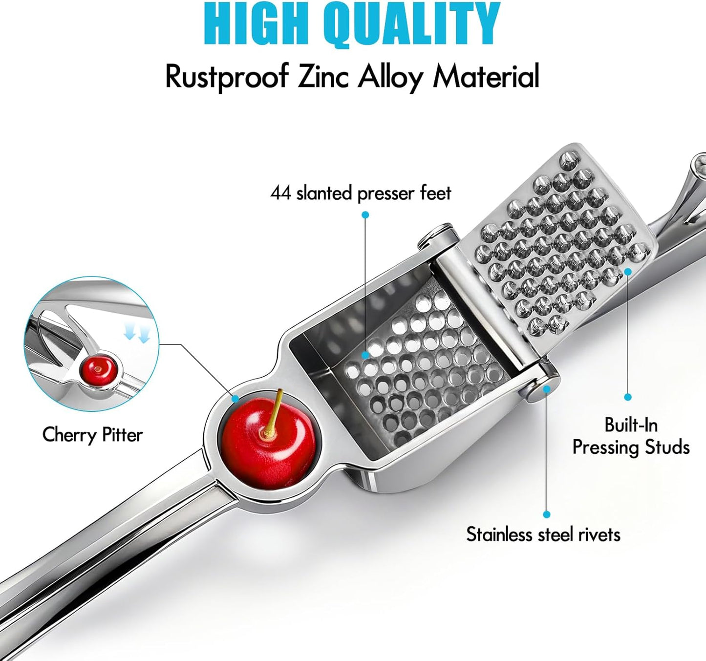 Garlic Press, Premium Kitchen Garlic Mincer Tool, Rust Proof & Dishwasher Safe, Heavy Duty Professional Metal Garlic Crusher with Ergonomic Handle, Easy to Squeeze and Clean -Silver