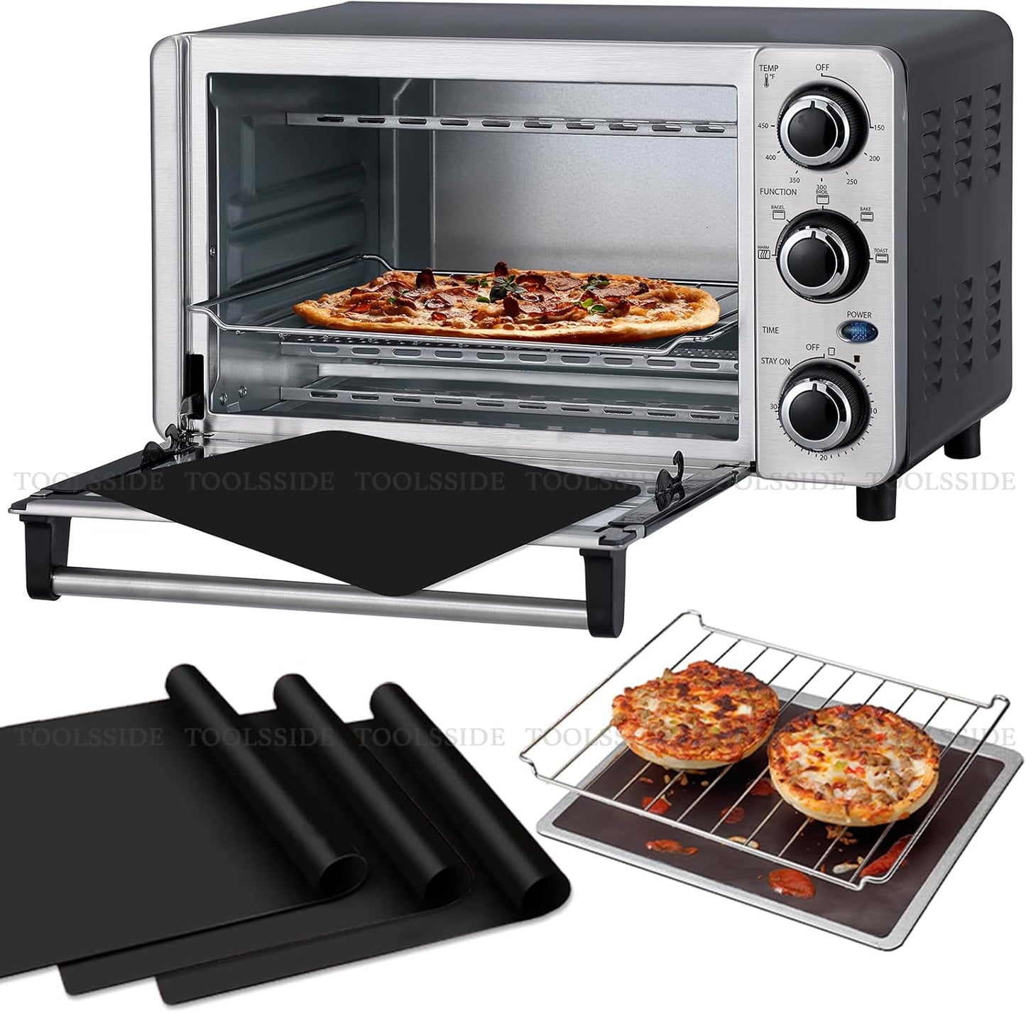 Non-Stick Toaster Oven Liner 3 PACK - 11" X 9" Oven Liners for Bottom of Oven, Great Oven Mat, Teflon Liner for Toaster Ovens, Dishwasher Safe, Best Oven Mat for Bottom of Oven