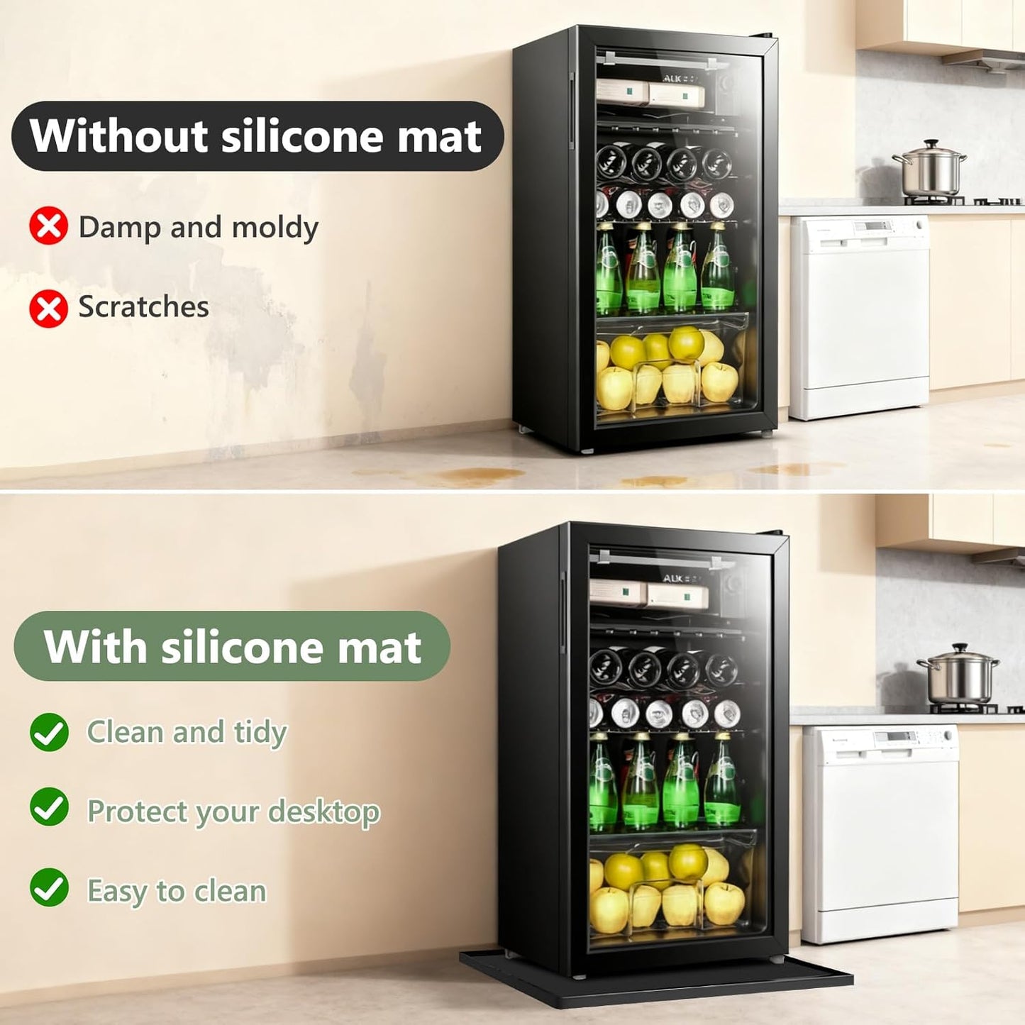 AKEfit Heat Resistant Silicone Mat, Non-Slip Waterproof Air Fryer Mat for Kitchen Countertops, Oven, AC,Stove Top & Dining Table Protection (BLACK)