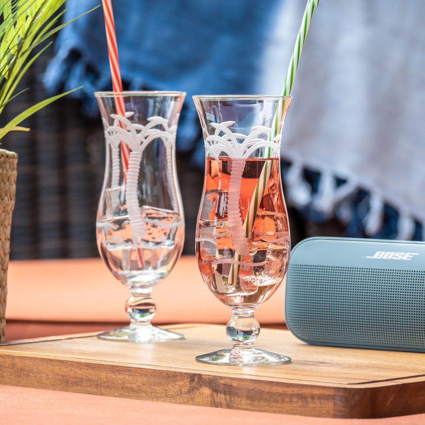 Rolf Glass Palm Tree Squall Hurricane Cocktail Glass | 18oz Coastal Glassware | Set of 2 Tropical Drink Glasses | Engraved and Lead-Free Crystal Glass | Designed and Engraved in the USA