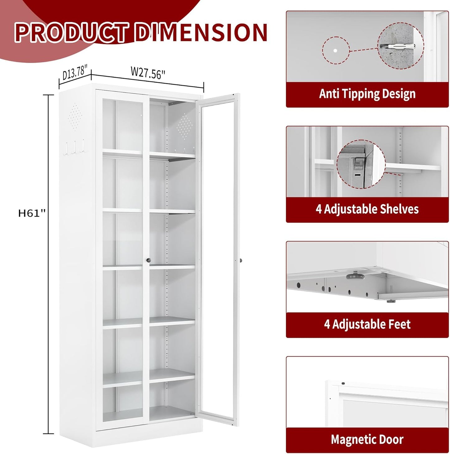AQY Kitchen Pantry Cabinet,72" Tall Pantry Storage Cabinet with Doors and Adjustable Shelves, Metal Food Pantry Cabinets with Handle, Freestanding Cupboard for Living Room-Assemble Required