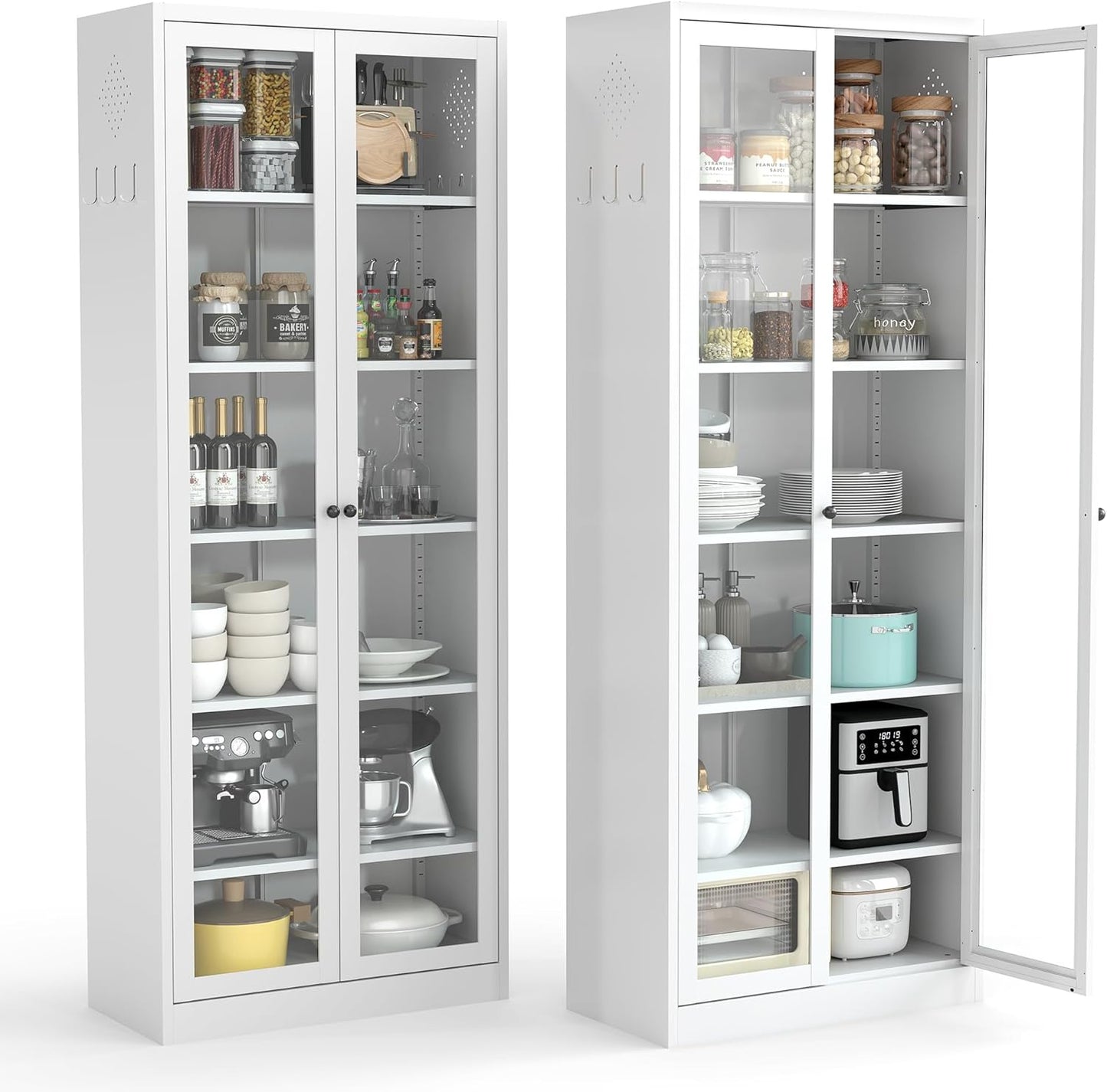 AQY Kitchen Pantry Cabinet,72" Tall Pantry Storage Cabinet with Doors and Adjustable Shelves, Metal Food Pantry Cabinets with Handle, Freestanding Cupboard for Living Room-Assemble Required