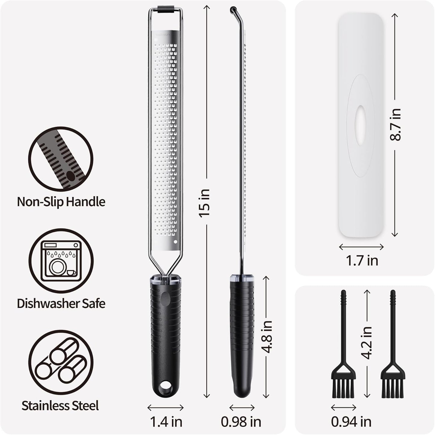 Lemon Zester Grater with Handle,L15" Cheese Grater for Hard Cheese,Chocolate & Nut Grater
