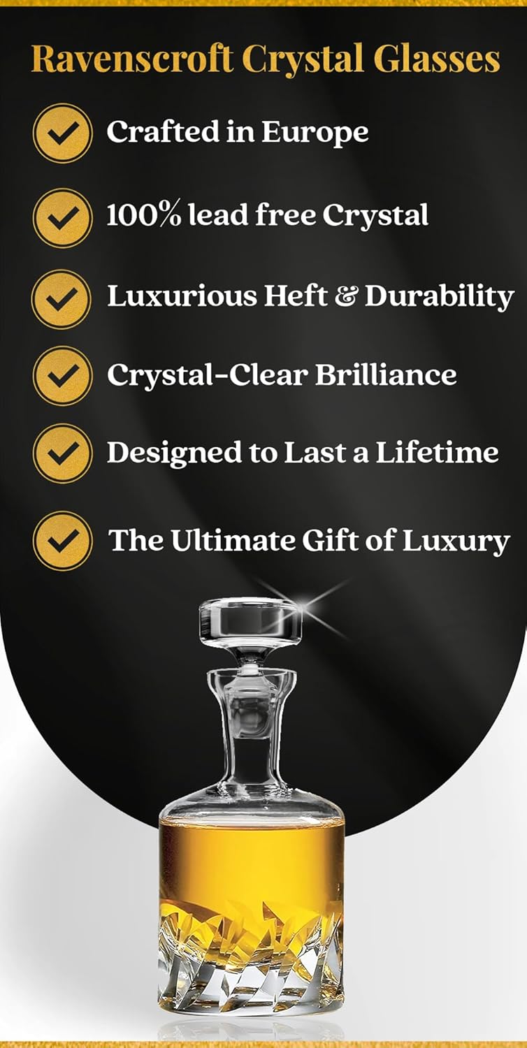 Voted Best High-End Whiskey Decanter 2024 by Food & Wine Magazine | Made in Europe | Hand-Blown Beveled Blade Decanter | 34 Fl. Oz | 100% Lead-Free Crystal | Gift Box | Elegant Design