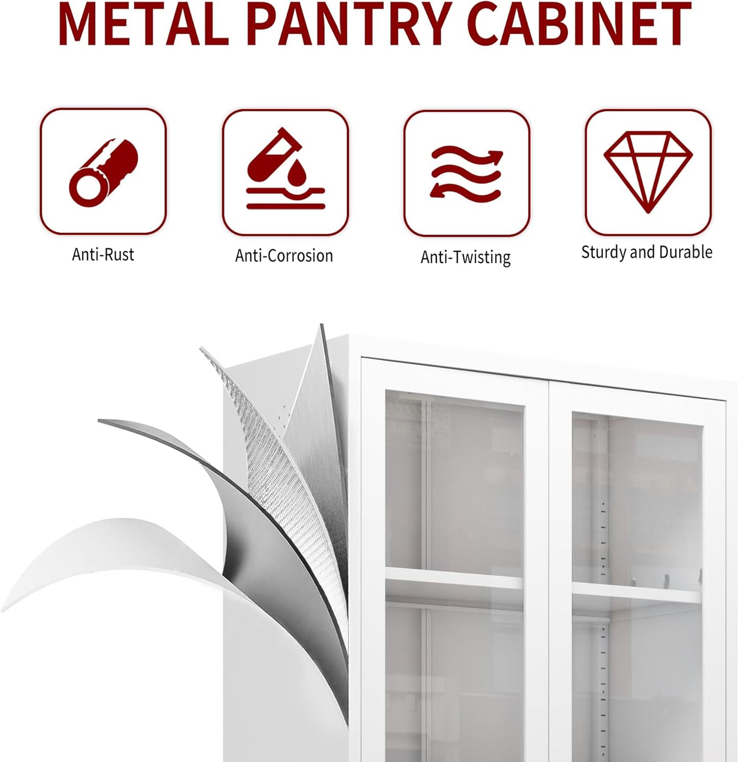 AQY Kitchen Pantry Cabinet,72" Tall Pantry Storage Cabinet with Doors and Adjustable Shelves, Metal Food Pantry Cabinets with Handle, Freestanding Cupboard for Living Room-Assemble Required