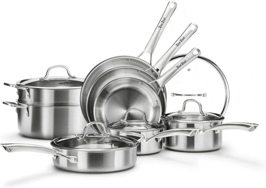 Stainless Steel Cookware Set,Tir-Ply Pots and Pans Set,13 Pcs Stainless Steel Induction Kitchen Cookware Sets,PFOA Free, Frying Pans,Saucepans,Saute Pan & Stock Tagine Pot,Compatible with All Cooktops