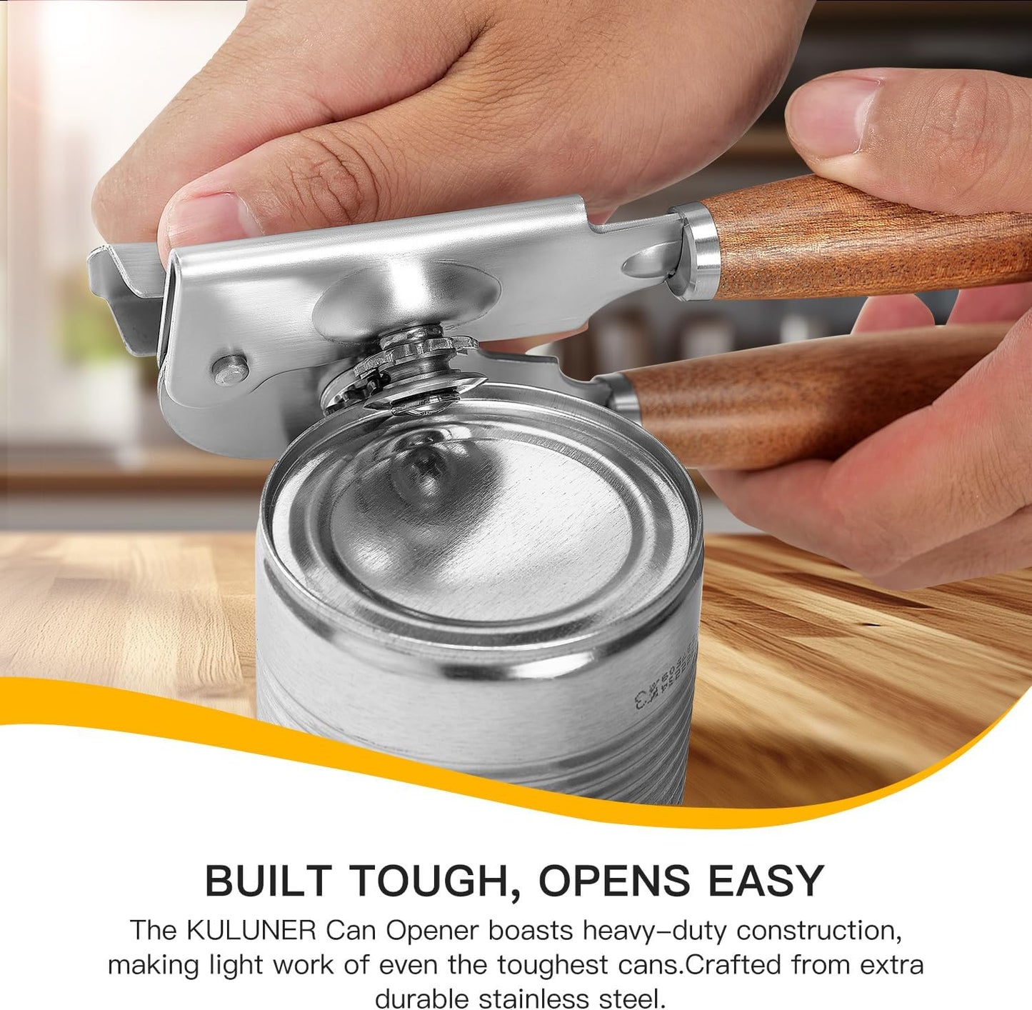 Upgraded Efficient Manual Can Opener - Selected Solid Wood Handle, Sharp and Smooth Blade Edge, Portable Design, Easy-Open Large Knob, Versatile for Various Bottle Caps(Aosuan)