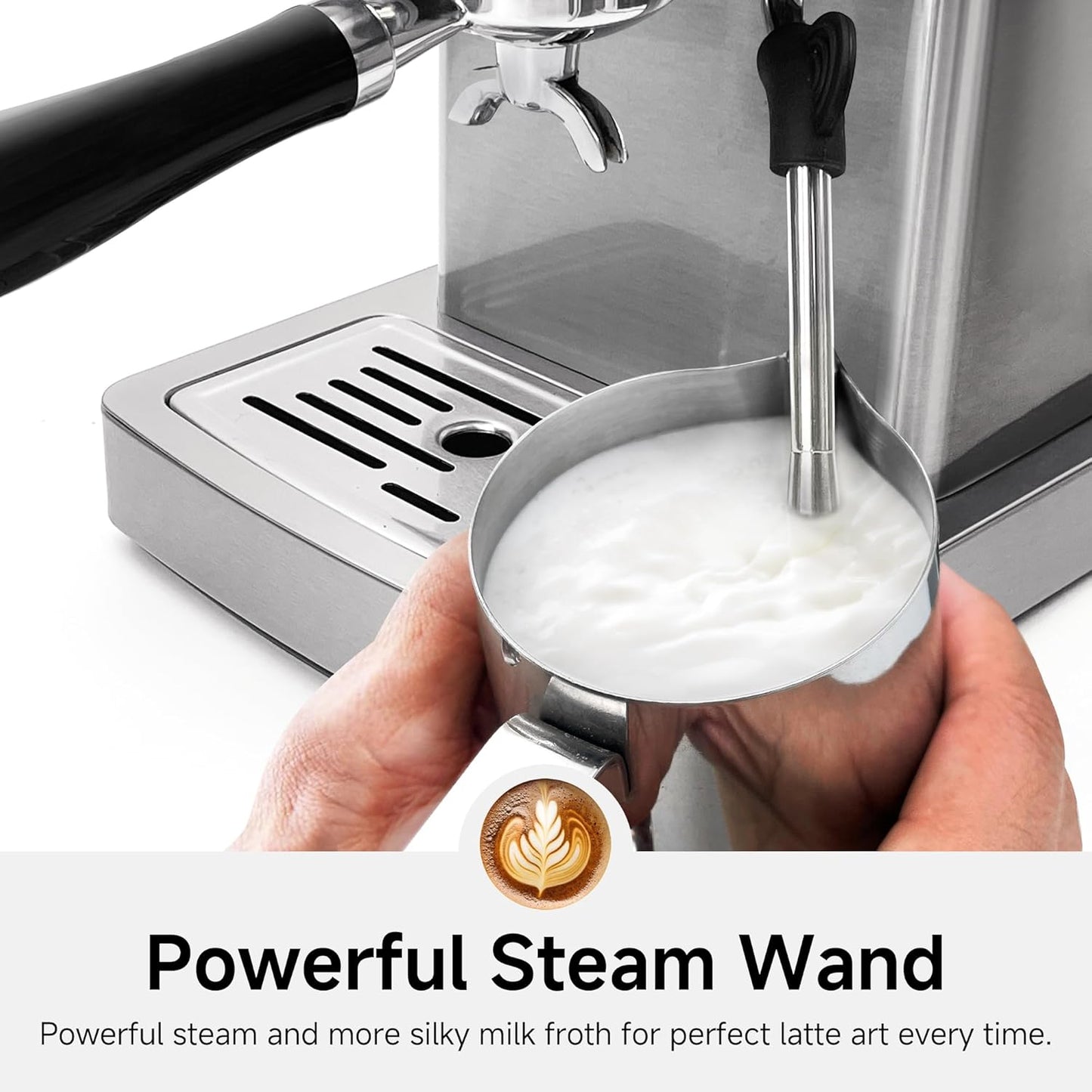 HIBREW H10A - 58mm Espresso Machine, Stainless Steel Body with Milk Frother, Customizable Settings, Smart Display + 20 Bar Pressure Gauge.