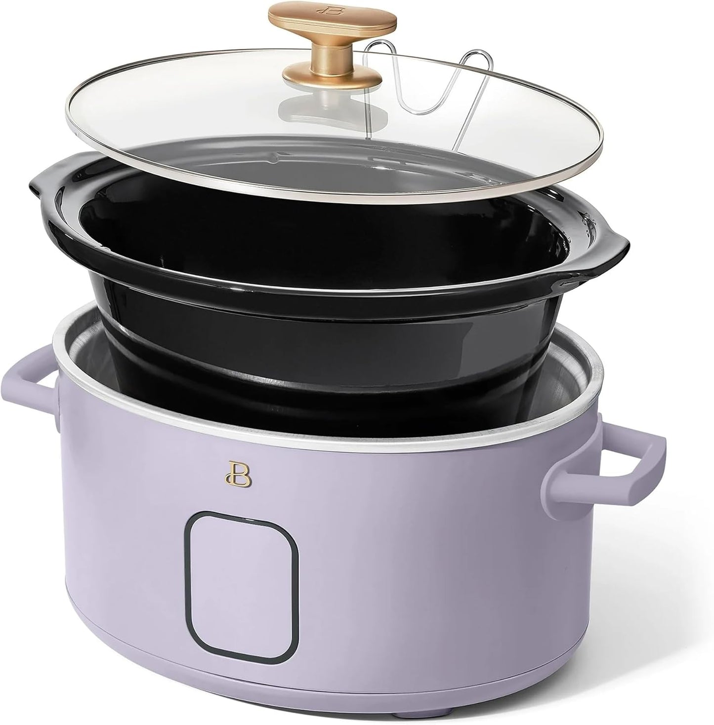 Beautiful 6 Qt Programmable Slow Cooker by Drew Barrymore - 5 Preset Cooking Functions, Digital Countdown Timer, Dishwasher-Safe Parts, and Cool-Touch Handles (Lavender.)