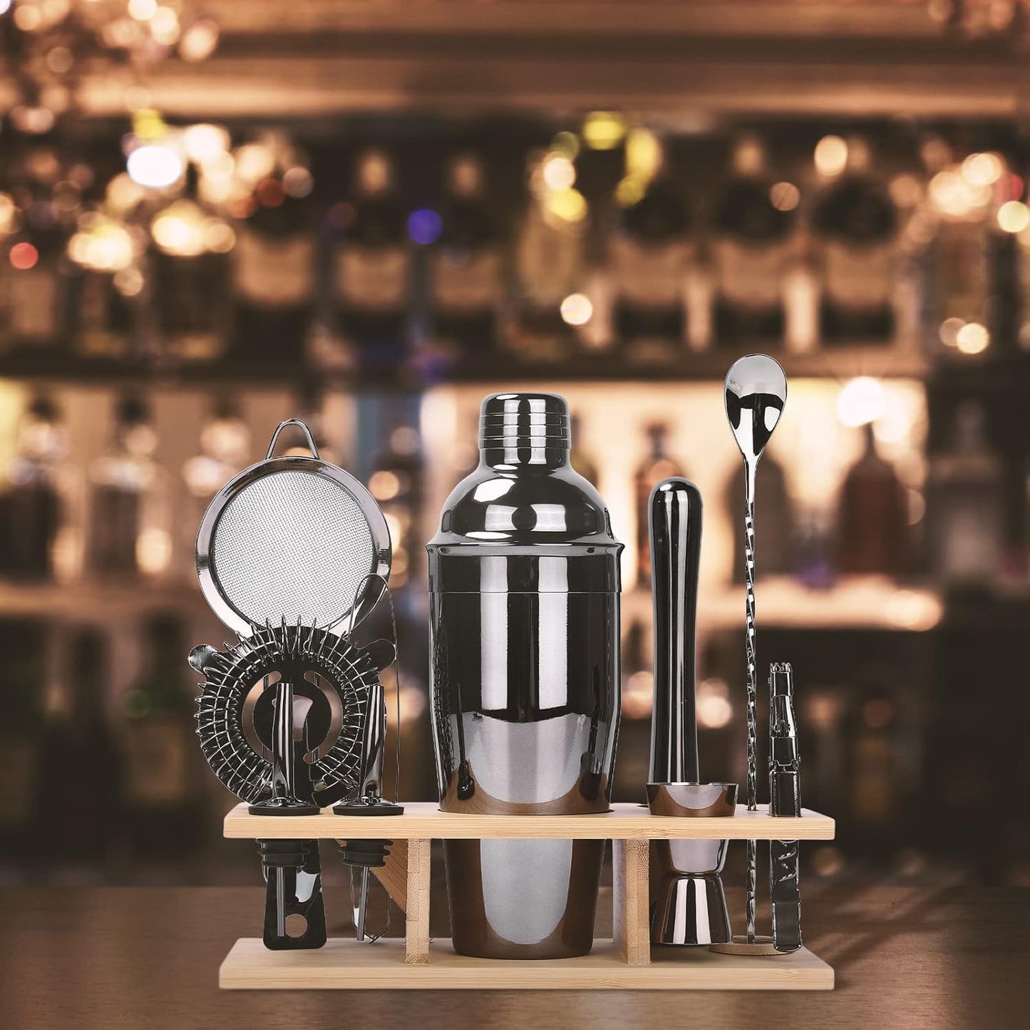 11Pcs-Cocktail Shaker Set Black Bartending Kit 25oz Cocktail Bar Set Cocktail Mix Drink Making Kit Professional Bar and Home Drink Bar Tools for Bartender（Gun-Metal Black）