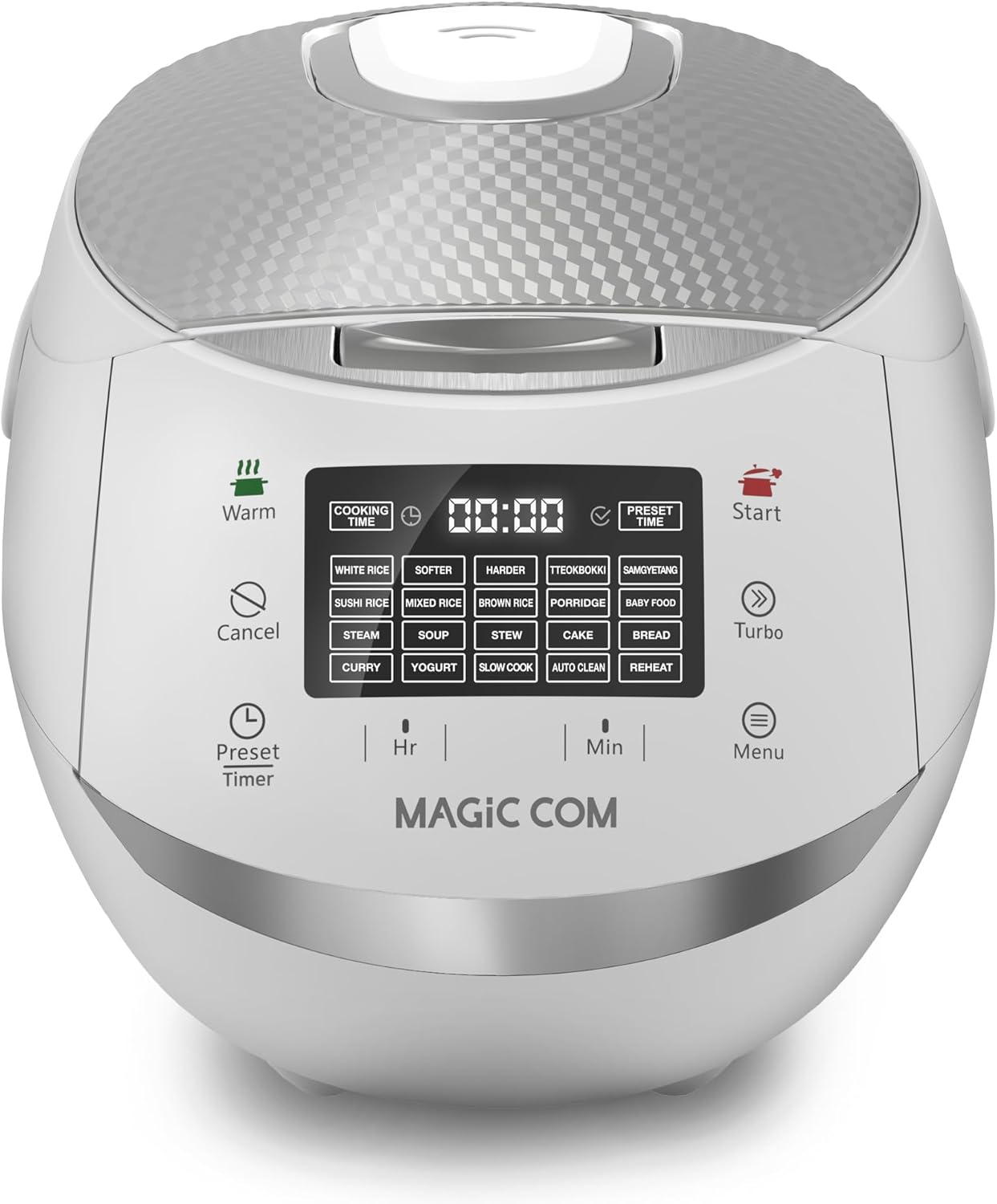 MAGiC COM Rice Cooker, 20 Cup(Cooked) 10 Cup(Uncooked) One Touch Healthy Cooking with 15 Menu Modes, Nonstick Inner Pot, Steamer Basket, Auto Clean, 24 Hour Delay Timer and Auto Keep Warm(White)