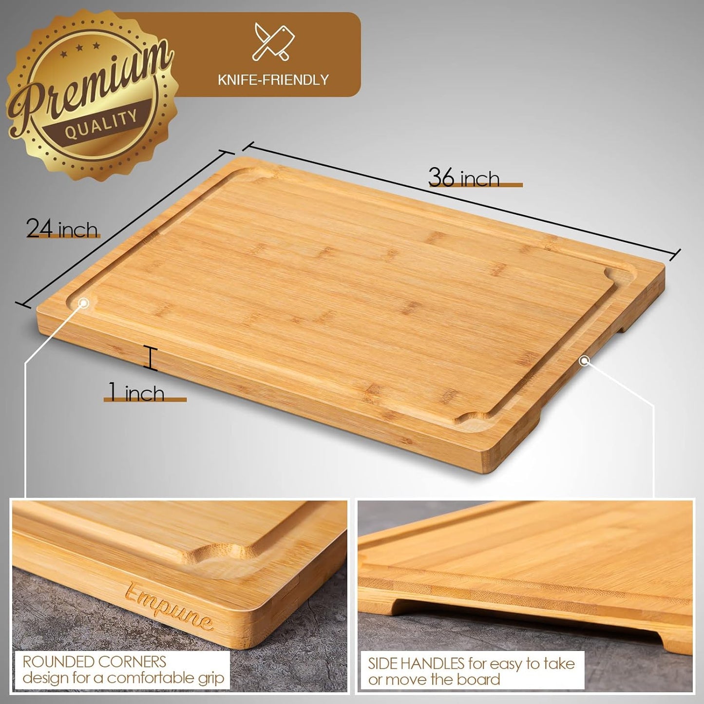 36 x 24 Extra Large Cutting Board, Bamboo Cutting Boards for Kitchen with Juice Groove and Handles Kitchen Chopping Board for Meat Cheese board Heavy Duty Serving Tray, 5XL, Empune