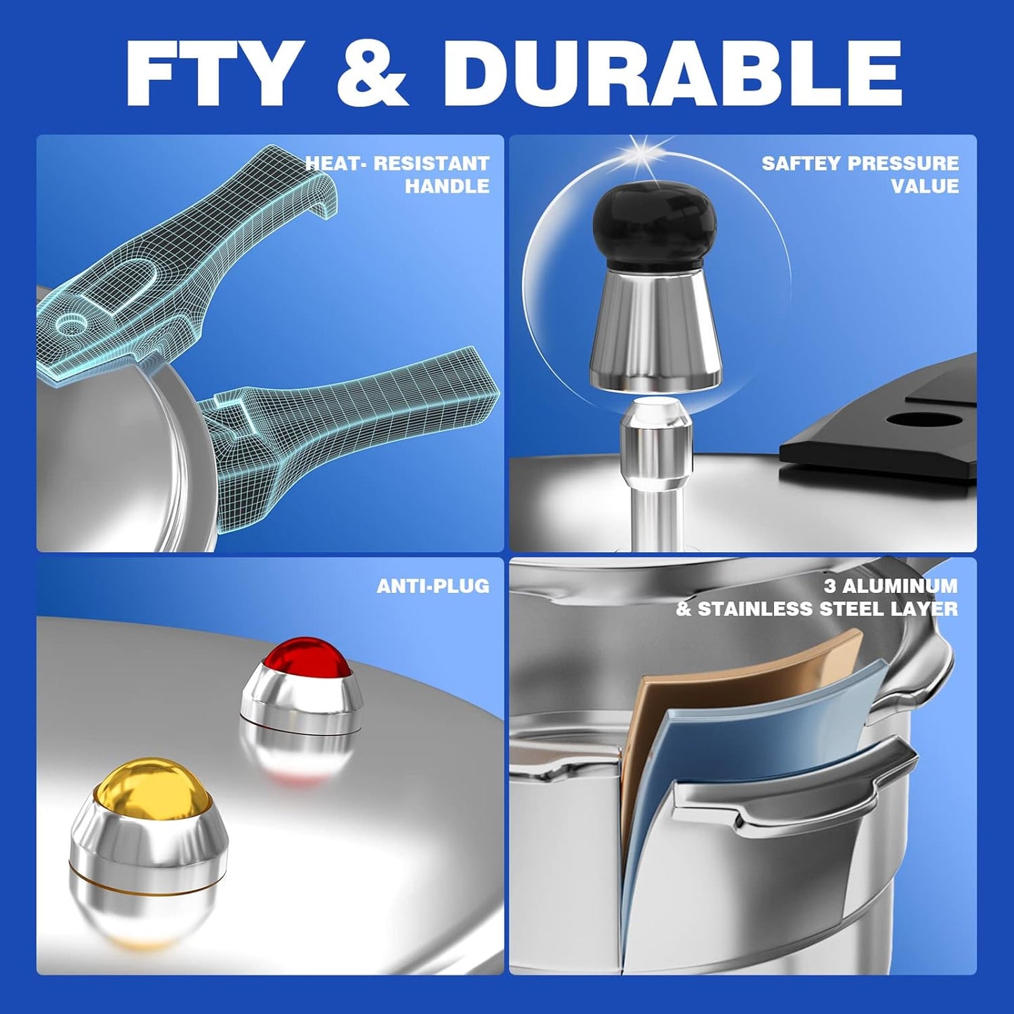 WantJoin 6Qt Aluminum Pressure Cooker w/Release Valve & Multiple Protective Devices,Pressure Canner Compatible with Gas & Induction Cooker,Canner Rack Included