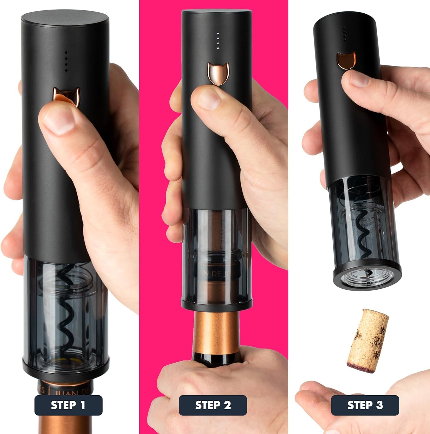 VINABON Electric Wine Opener 2026 - One-Touch Automatic Wine Bottle Opener Corkscrew - Rechargeable (Up to 100 Bottles/Charge) with Foil Cutter Stand, LED Indicator. Includes Wine Guide eBook