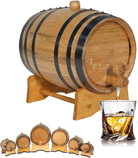 2 Liter Oak Aging Barrel with Wood Stand, Bung & Spigot - Mini Whiskey Barrels for The Home Alcohol Distiller, Moonshiner & Winemaker - Age Cocktails, Bourbon, Whisky, Tequila, Rum, Mead Wine (2L)