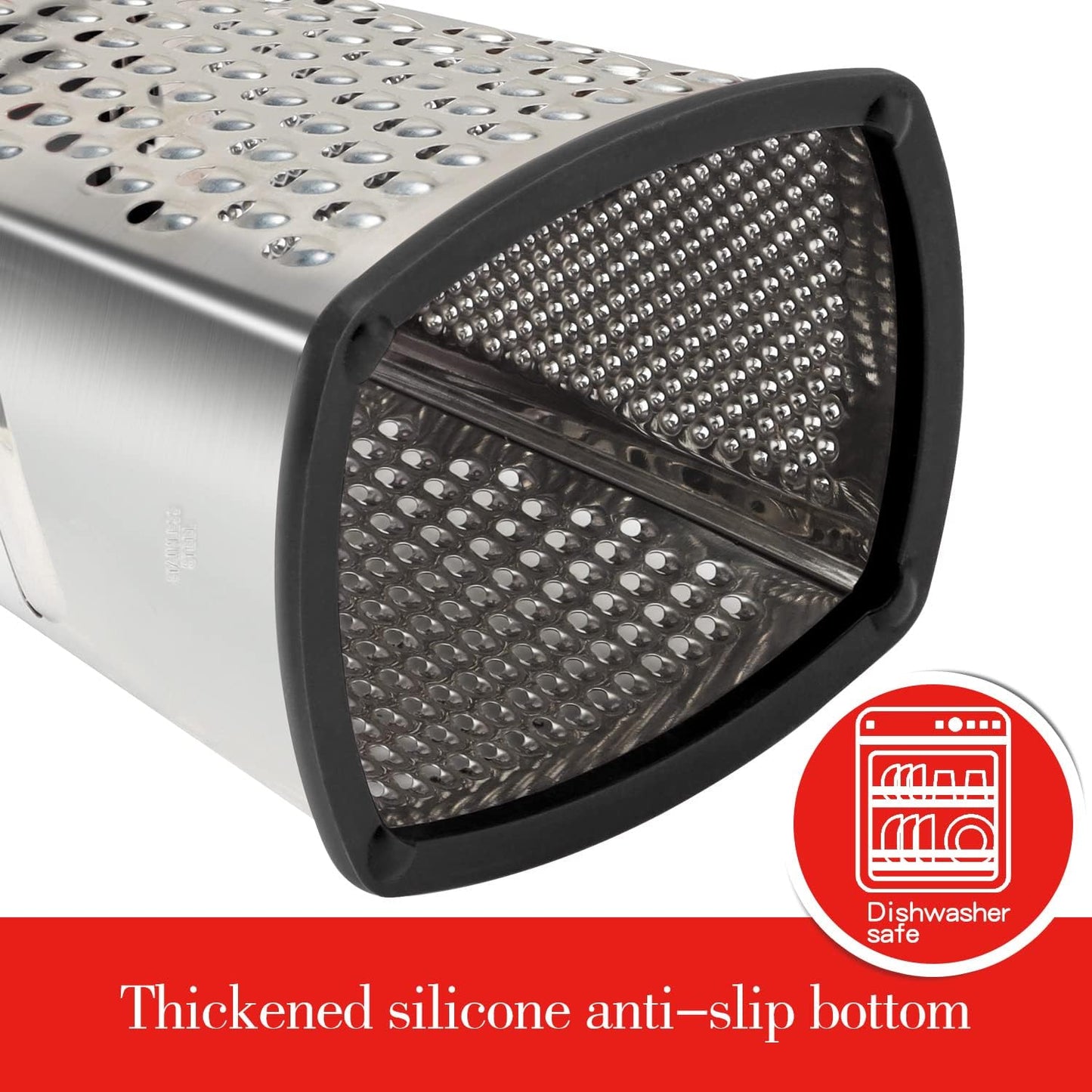 Ourokhome Cheese Grater with Handle, Stainless Steel Box Grater, 4 Side Kitchen Vegetable Shredder Slicer Zester with Container for Parmesan, Cabbage, Ginger, Lemon, Chocolate, Coconut (Black)