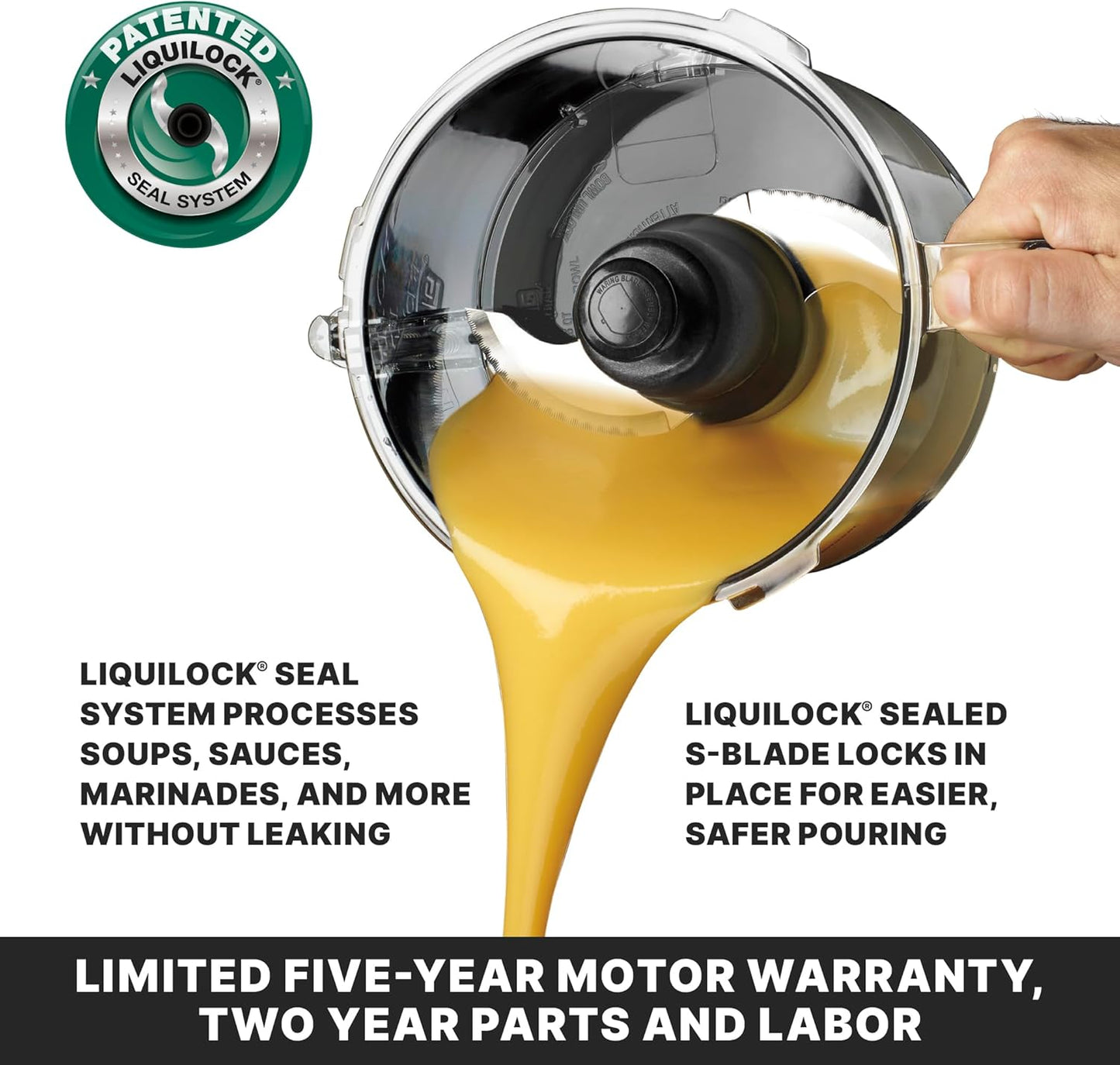 Waring Commercial WFP11SW 2.5 Quart Food Processor, 3/4 HP Motor, Low Profile Design, Patented LiquiLock Seal Bowl System, Includes Whipping Disc and a Standard S blade for Chopping, Pureeing, and Emulsyfying, 120V, 5-15 Phase Plug