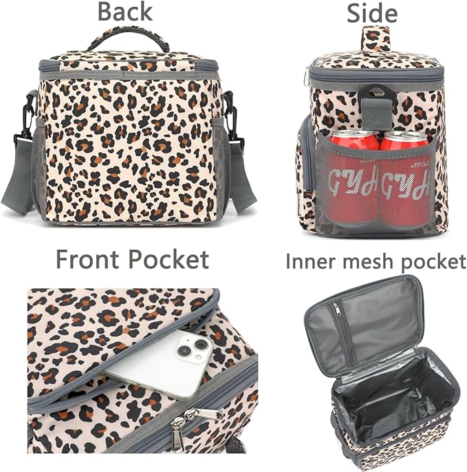 Insulated Lunch Bag for Adult/Women/Men, Reusable Lunch Box Cooler Soft Leakproof Tote, Thermal Meal Prep Lunch Pail with Adjustable Shoulder Strap for Picnic/School/Travel/Office, Leopard