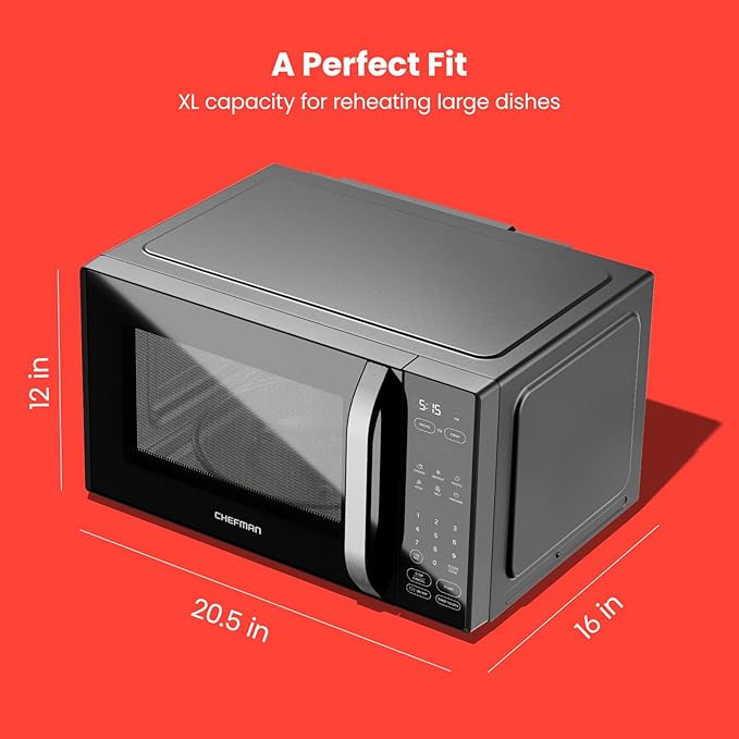 Chefman MicroCrisp Countertop Digital Microwave Oven, Unique "Cook & Crisp" Power Combo, 1.0 Cu Ft, Dual-Cook 1000W Microwave + 1500W Crisper, 6 Touch Presets, Digital Display, Stainless Steel Handle