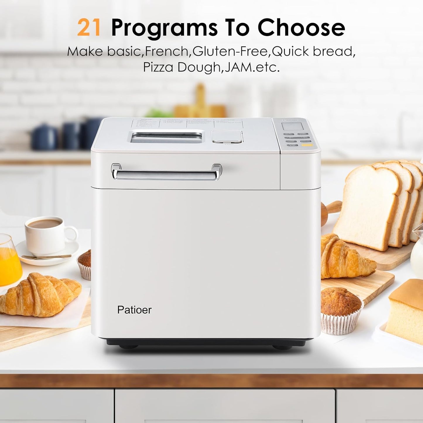 2LB Bread Maker with Yeast & Nut Dispenser, 21-in-1 Programmable Compact Bread Machine 3 Loaf Sizes 3 Crust Colors