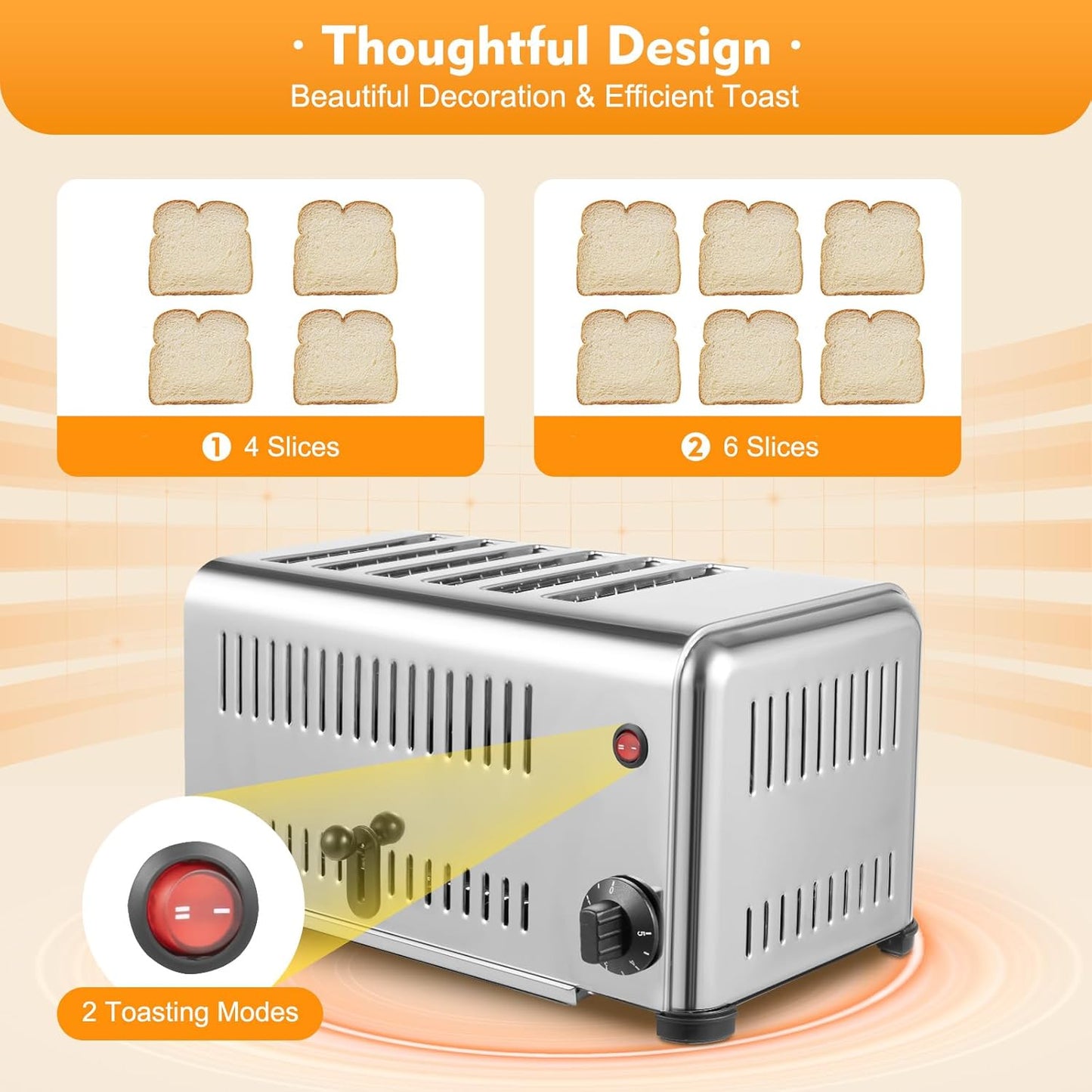 Commercial Toaster 6 slice, 1680W Bread Machine Toaster, Countertop Bread Maker Machine 1-5 Minutes Timier, for Home, Restaurant, Bakery