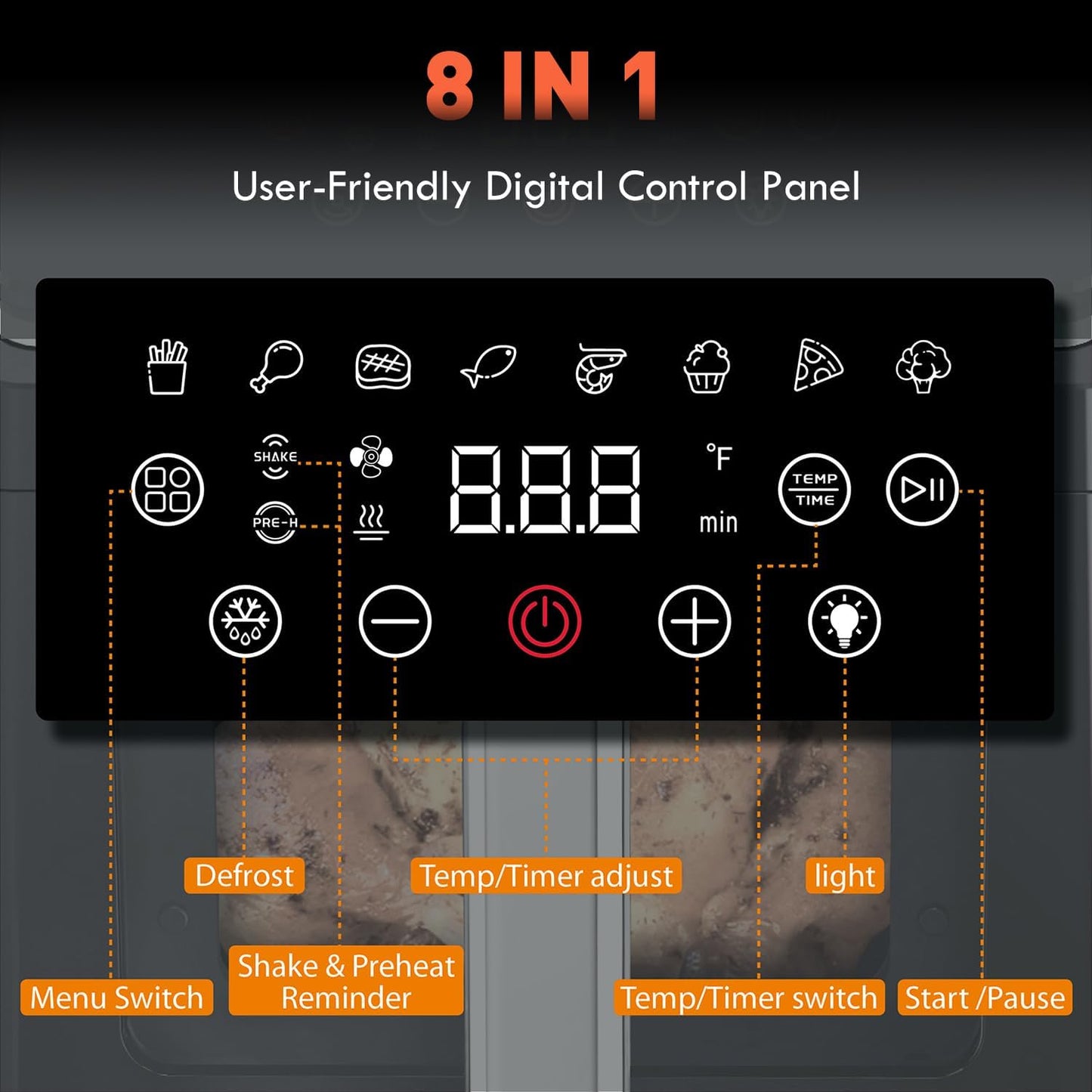 Air Fryer with Window Visible 8-in-1,8.7-Qt Large space,85% Less Oil,Roast, Bake, Dry, Reheat, Frozen, Broil,160-400℉ Even Results With Precise Temperature Control,Dishwasher-Safe