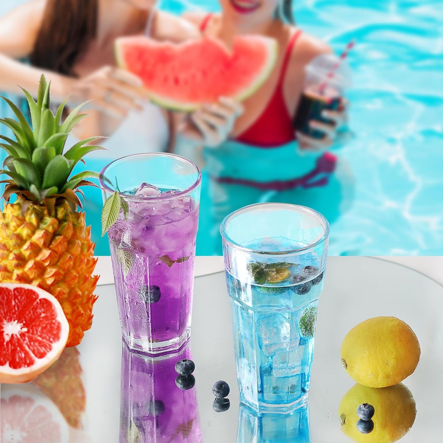 Etolies Highball Drinking Glasses Set of 9, Water Glasses 16 oz,Iced Tea Glasses for Water, Juice, Cocktails,Milkshake,Coke,Soda,Beverages. Heavy Base Tumbler,Kitchen and Bar Glassware,Gifts for Dad