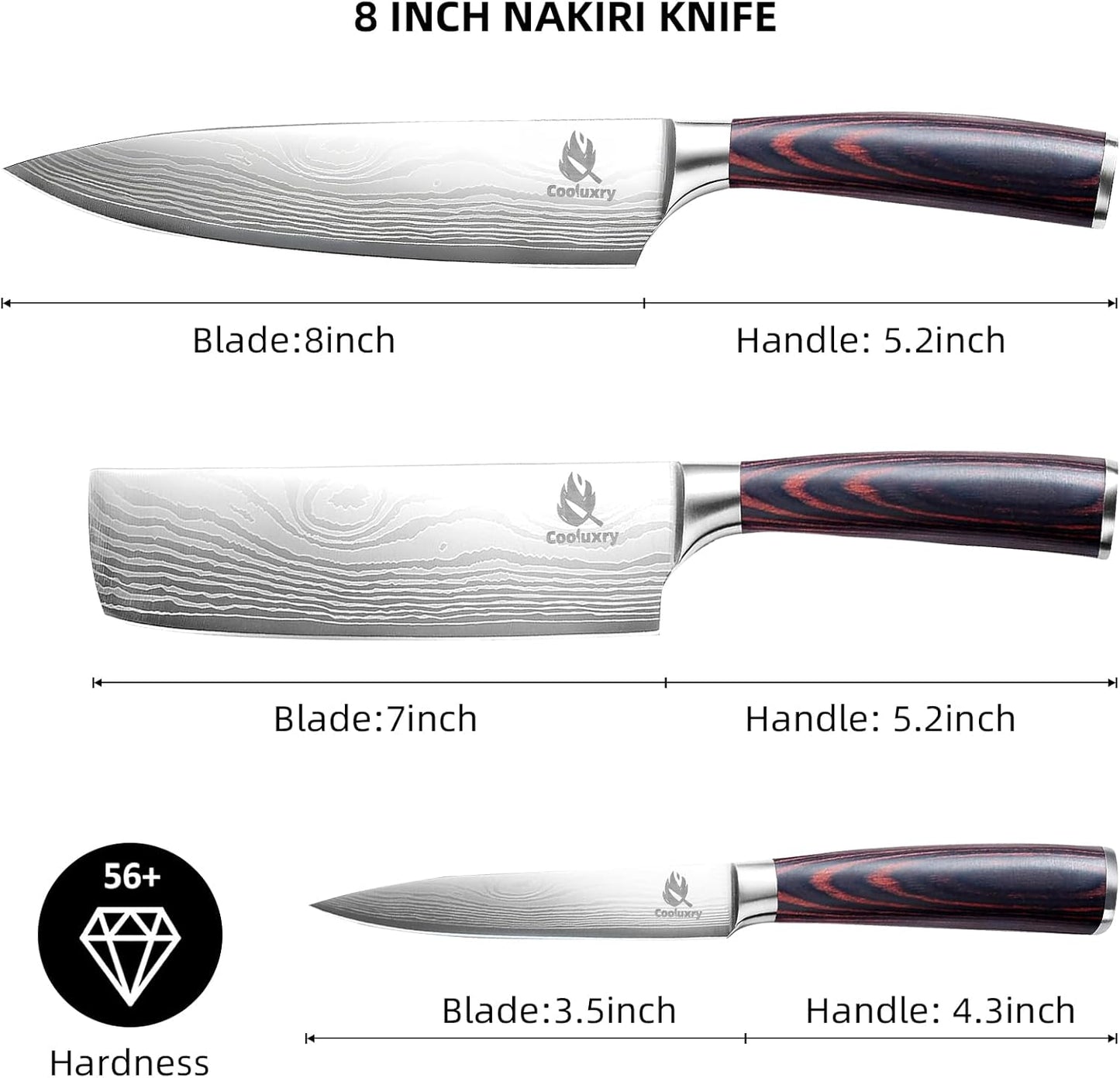 3-Piece Kitchen Knife Set, Chef Knife, Utility Knife & Paring Knife for Precise Cutting, 3 Piece High Carbon Stainless Steel Professional Chef Knife Set with Wooden Handle, Ultra Sharp Blade