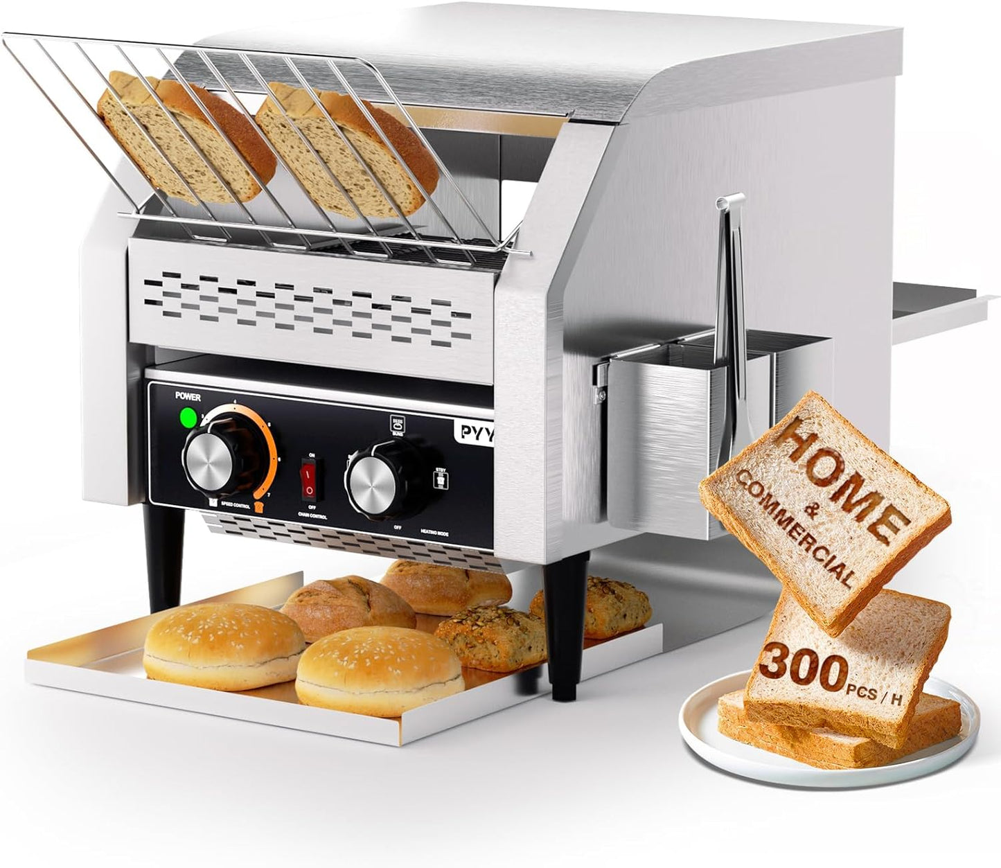PYY Commercial Conveyor Toaster 300 Slices/Hour, Electric Conveyor Belt Toaster for Toast, Bun, Bagel, Bread, Heavy Duty Stainless Steel Toaster Oven for Restaurant, Bakery, Buffet Use