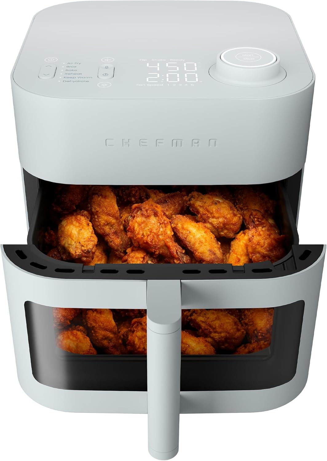 Chefman Crispinator Air Fryer 6-in-1 with 8 Qt capacity, 450°F Max Temp with TurboFry Pro Technology for Fast and Even Results, Viewing Window, Nonstick Ceramic Basket