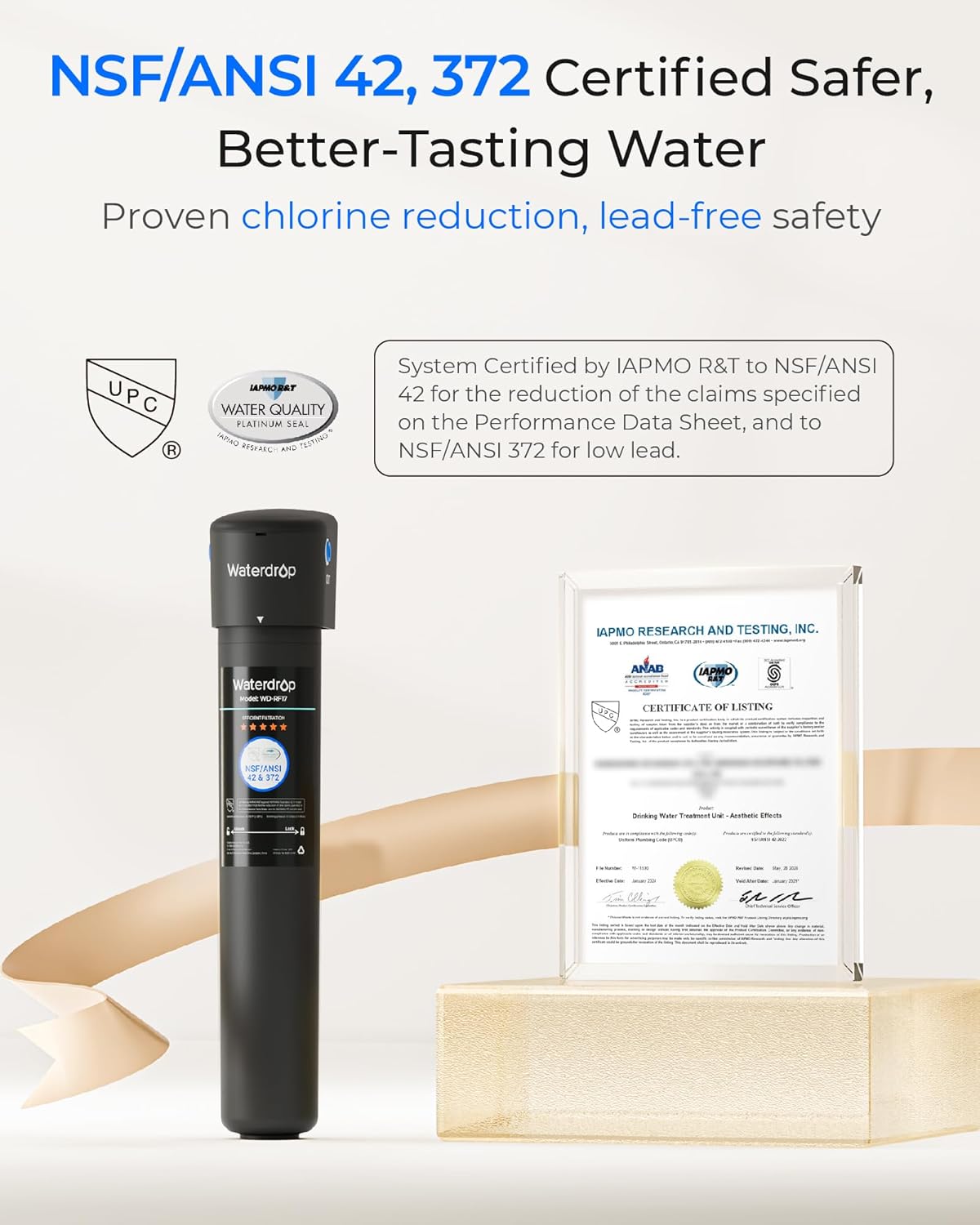 Waterdrop 17UA 3 Years Under Sink Water Filter, Under Sink Water Filtration System, Reduces PFAS, PFOA/PFOS, Lead, Chlorine, Under Sink Water Filter, NSF/ANSI 42 Certified, 24K Gallons